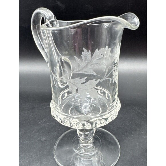 EAPG Ripley & Co Baby Thumbprint Dakota Fern & Flower Etched Footed Creamer 7” - Picture 5 of 11